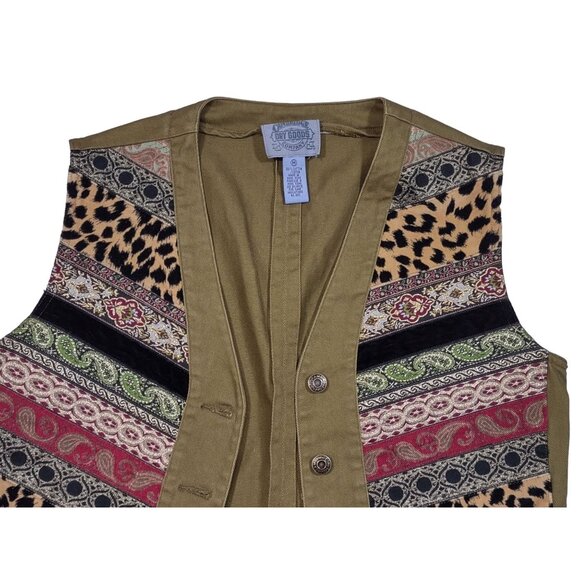 Cambridge Dry Goods Vest Green Denim Button Front Animal Paisley Print Medium - Picture 6 of 6